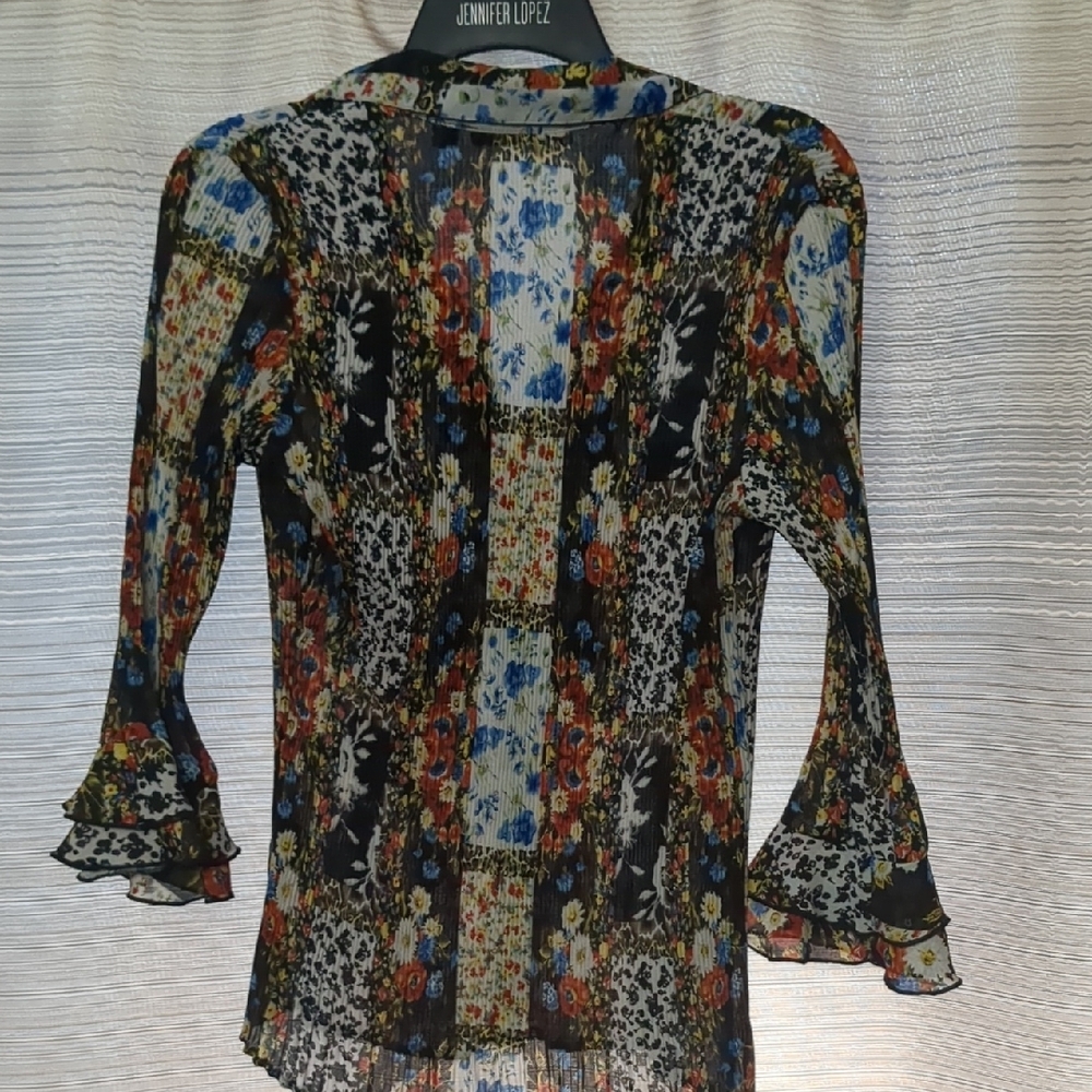 Milano Black Multi Floral Patchwork Button-Front … - image 3
